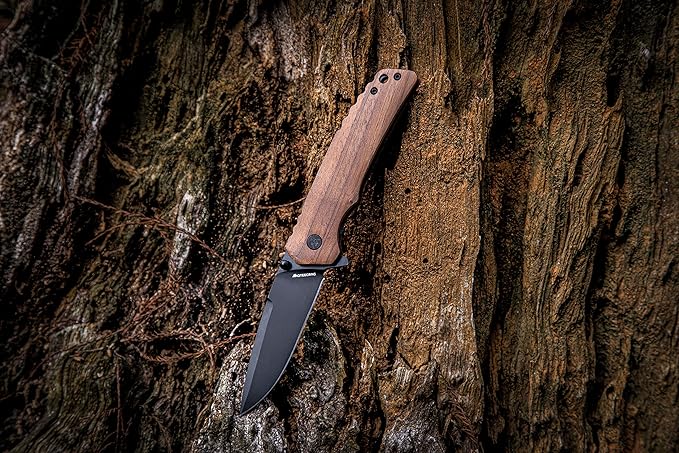 Walnut edc knife Wood handle folding pocket knife bulk edc mini flipper knife with Clip, Real Wood Handle for Men Women Everyday Carry for Indoor Outdoor Gift