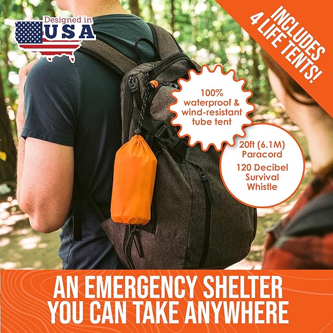 Go Time Gear Survival Life Tent ??2 Person Mylar Emergency Shelter Tube Tent + Paracord ??All-Weather Protection for Camping, Hiking, & Survival Kits ??Includes Emergency Whistle