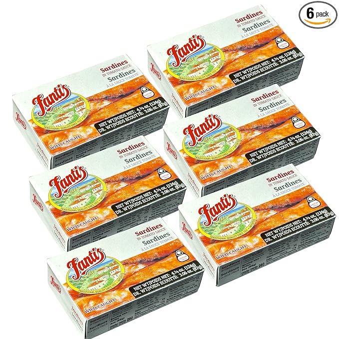 Fantis ??Sardines in Tomato Sauce ??Wild-Caught Spanish Style Sardines, Gourmet Canned Seafood, Keto-Friendly, High Protein, Ready to Eat Snack, 4.375 oz, Pack of 6