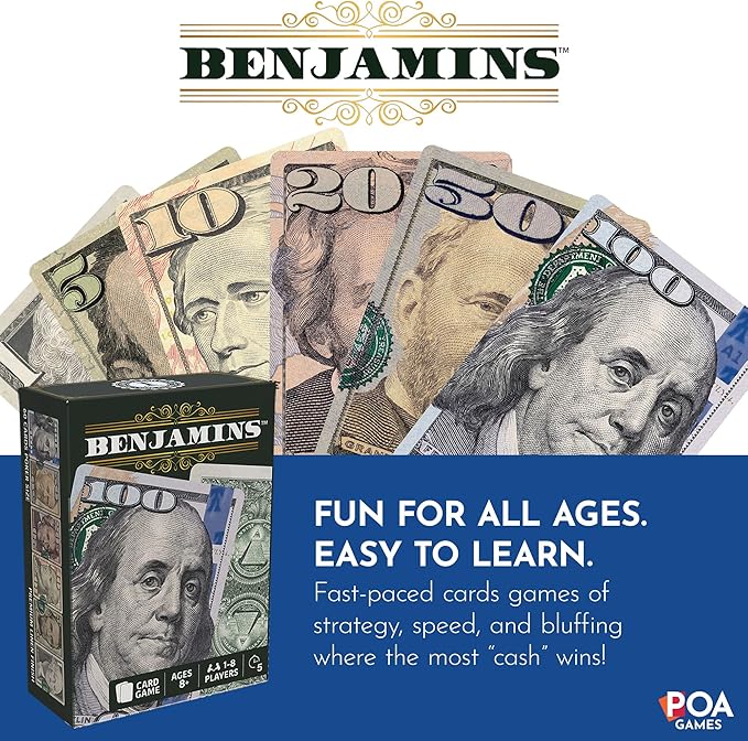 Benjamins Cash Cards ??Money-Themed Card Games for Adults, Teens & Families, Fast-Paced Strategy Card Games for Parties, Entertaining & Fun Games for Family Night. Play with Money.