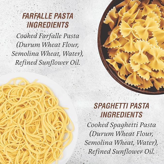 Pasta Zing Variety Pack Pasta – Ready to Eat Meals | 4x Spaghetti, 3x Farfalle | Vegan Microwave Pasta in 60 Sec | Ideal for Easy Dinner or Emergency Food | Made with Durum Wheat 7-Pack, 7.05 Oz Each