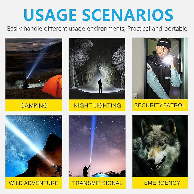 USB-C Rechargeable Tactical Flashlight 10000 High Lumens, XHP360 70W Super Bright LED Flash Lights with Zoomable & 1600ft Beam, Long Lasting Powered Handheld Flashlight for Home, Emergencies, Camping