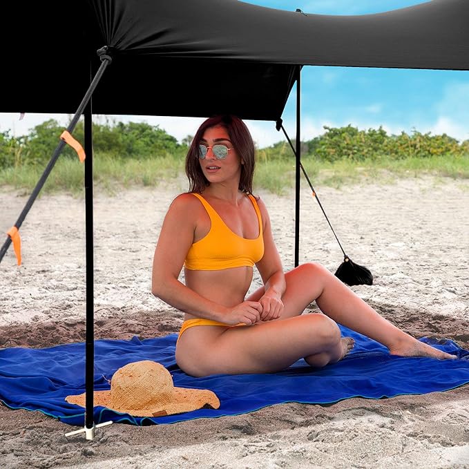Red Suricata Family Beach Tent & Canopy, UPF50 Sun Shade, 4 Aluminum Poles, Sand Shovel, Large Portable Sun Shelter (Large, Black)