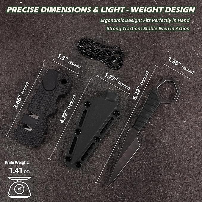 KOFERY Fixed Blade Knife with Sheath - Practical Tool for Everyday Carry, Outdoor Adventures, and Self Defense Requirements(Black)