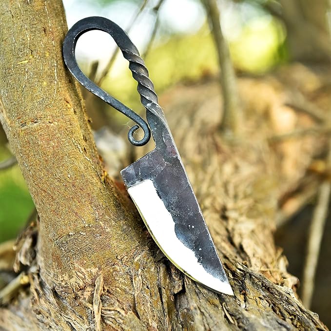 Hand Forged Celtic Pocket Hunting Knife Norse Viking Medieval Twist Fixed Blade Hardened Vintage Knives for Antique Collection Gift for Him(Forging Knife-1)