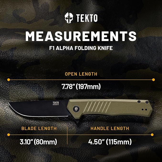 F1 Alpha Folding Pocket Knife - Modified Straight Back Blade, Titanium Coated D2 Steel, Ideal for Outdoor Camping and Backpacking, Tactical G10 OD Green Handle, Black Titanium Accents
