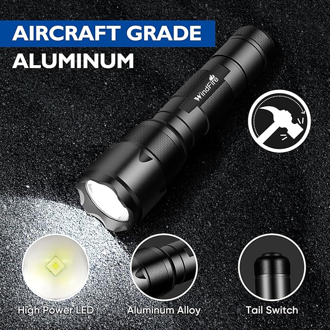 WINDFRIE 2 Pack LED Tactical Flashlights, Single Mode Handheld Flashlights, Bright EDC Emergency Small Flash Light, Water Resistance Portable LED Torches (Battery Not Include)