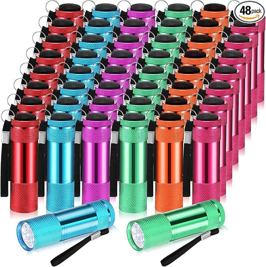 VIHOSE 48 Pcs Mini Flashlights Bulk, Bright Aluminum Handheld Flash Light with Lanyard, Small LED Flashlights for Kids Night Reading Emergency Hurricane Camping Hiking Party Favors(Multicolor)
