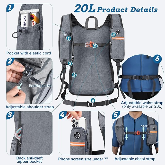 20L Small Hiking Backpack for Men Women Foldable Packable Back Pack Ultralight Hiking Daypack for Travel Camping Outdoor, Gray