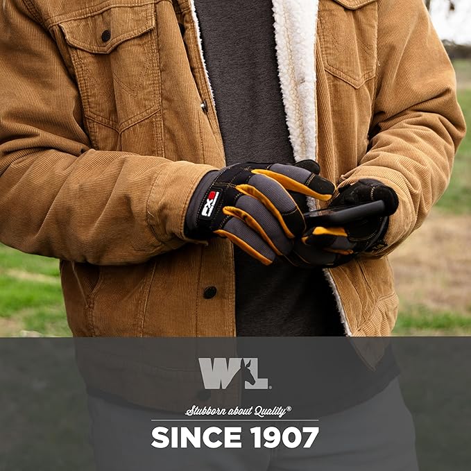 Wells Lamont FX3 Men's Work Gloves – Dexterity, Synthetic Leather Palm, Reinforced Fingertips – Stretch Spandex for Comfort – Touchscreen-Ready, All-Purpose Use, Ergonomic Fit – Black, Large (7853LC)