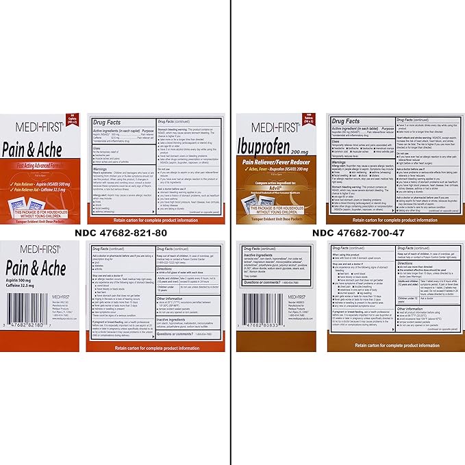 MFASCO First Aid Fill Kit Refill Pack - Hurt Ease Meds, 29pc First Aid Supplies - Travel or Personal Kits, Essential Medical Items, Compact Size, Emergency Refill, 4 X 3 X 0.5 inches