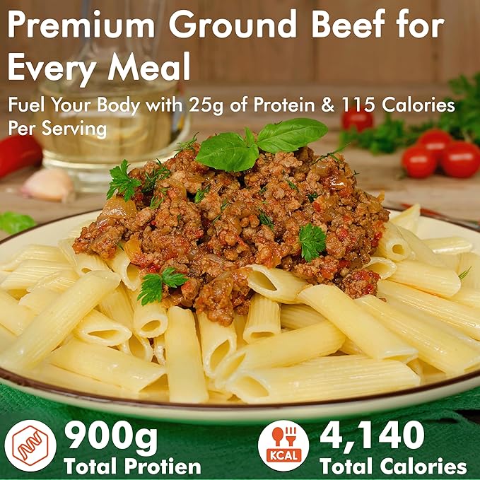 Numanna Freeze-Dried Seasoned Ground Beef Bucket 36 Servings | Over 25g Protein per Serving | Hamburger for Camping, Meal Prep, Pantry Staple, Emergency Survival Food | 25+ Year Shelf Life | USA Made