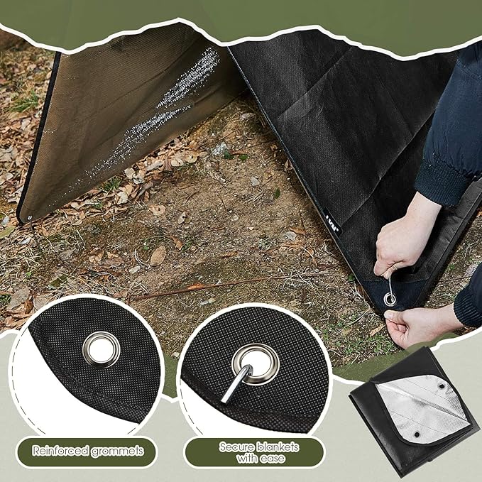 Kingdder 2 Pcs Heavy Duty Emergency Blanket for Survival 60 x 82 Inches Thermal Tarp Insulated Tent Camping Tarp Infrared Blocked Blankets for Rescue Camping Hiking(Black)