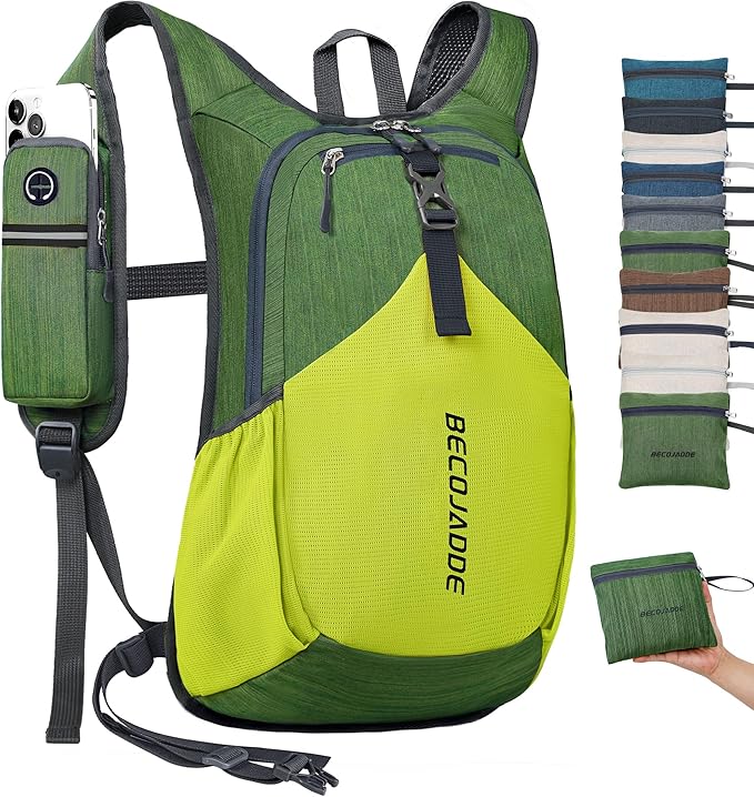 20L Small Hiking Backpack for Men Women Foldable Packable Back Pack Ultralight Hiking Daypack for Travel Camping Outdoor, Olive Green Yellow