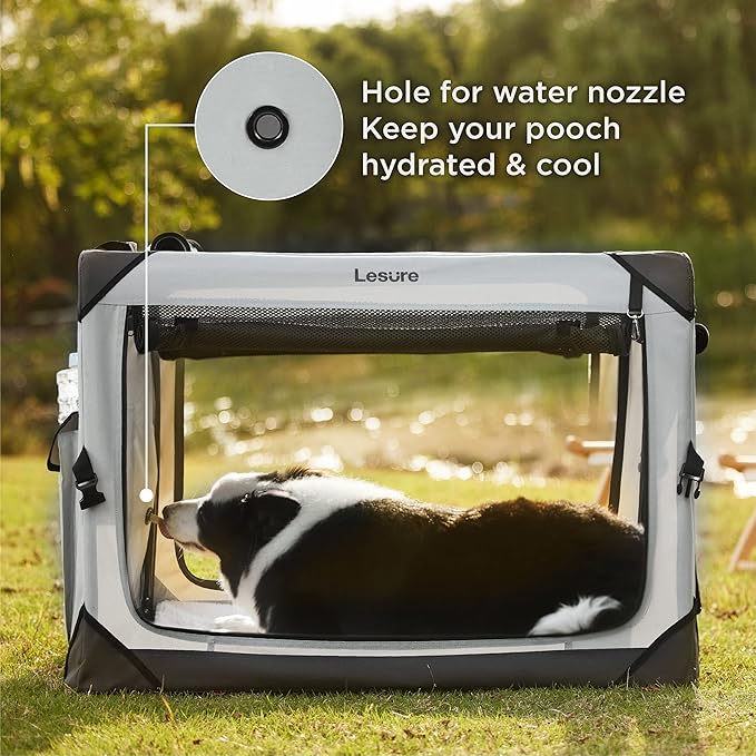 Lesure Collapsible Dog Crate - Portable Travel Kennel for Medium Dog, 4-Door Pet Crate with Mesh Windows, Indoor & Outdoor, Light Gray