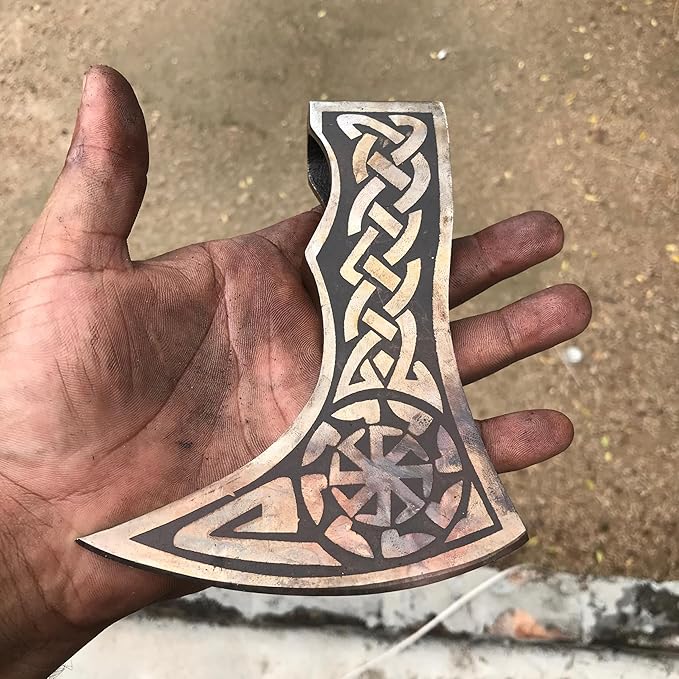WHS201 Viking Axe Head, Custom Hand Forged Viking Axe Real Head, Tomahawk Viking Hatchet Beared Camping Axe Blade, 5160 HIGH Carbon Steel Blade, Viking Gift for Him - Christmas Gift (Smoked)