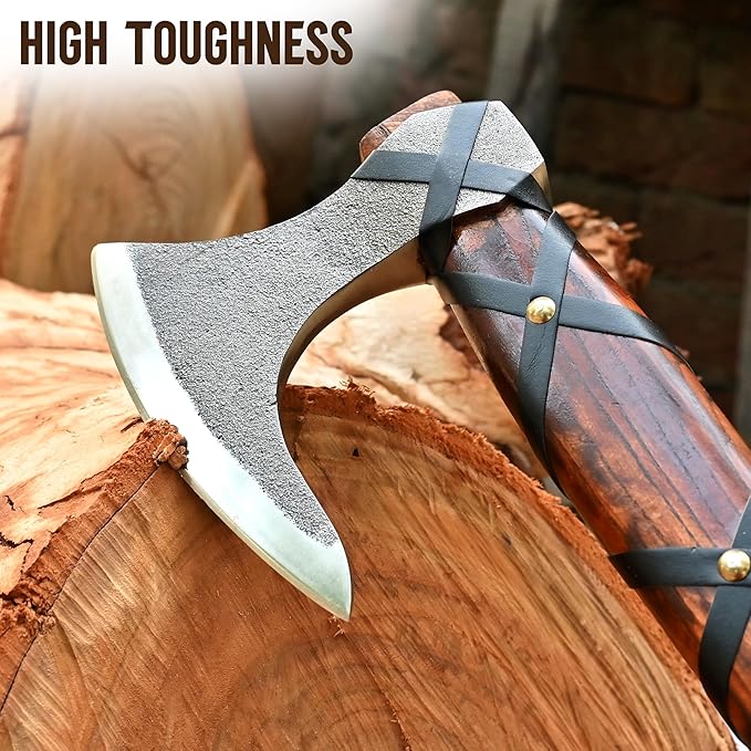 22-Inch Hand-Forged Viking Bearded Axe with Sheath – Survival & Camping Hatchet for Men – Best Gift (Brown Ragnar)