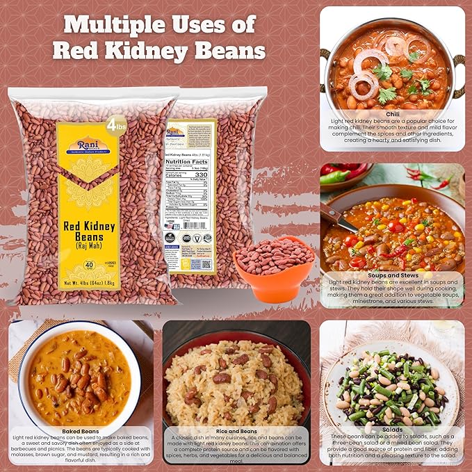 Rani Red Kidney Beans, Light 64oz (4lbs) 1.81kg Bulk ~ All Natural | Vegan | Gluten Friendly | NON-GMO | Kosher | Raj Mah