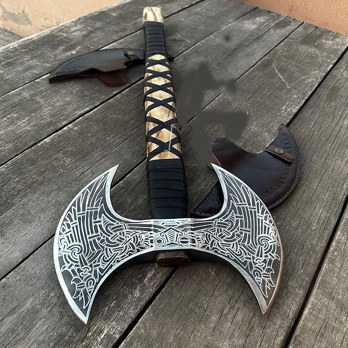 MDM-Ax106 24" Double Headed Viking Axe ??Handmade High Carbon Steel Battle Axe with Rosewood Shaft | Double Sided Dane Axe | Custom Gift for Men | Christmas