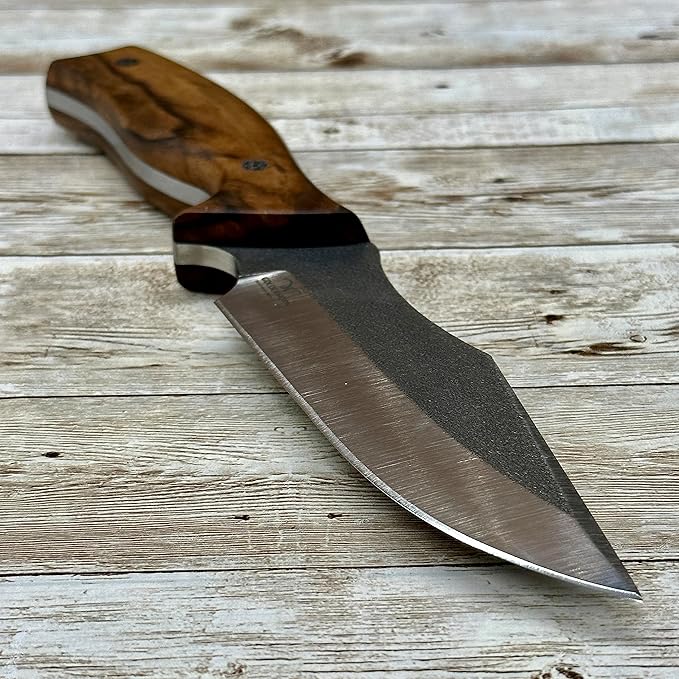 Handmade Fixed Blade Hunting Knife, N690 Blade Tactical Knife with Leather Sheath and Magnesium Fire Starter, Full Tang Tactical Knife, Survival Knife with Magnesium Fire Stick
