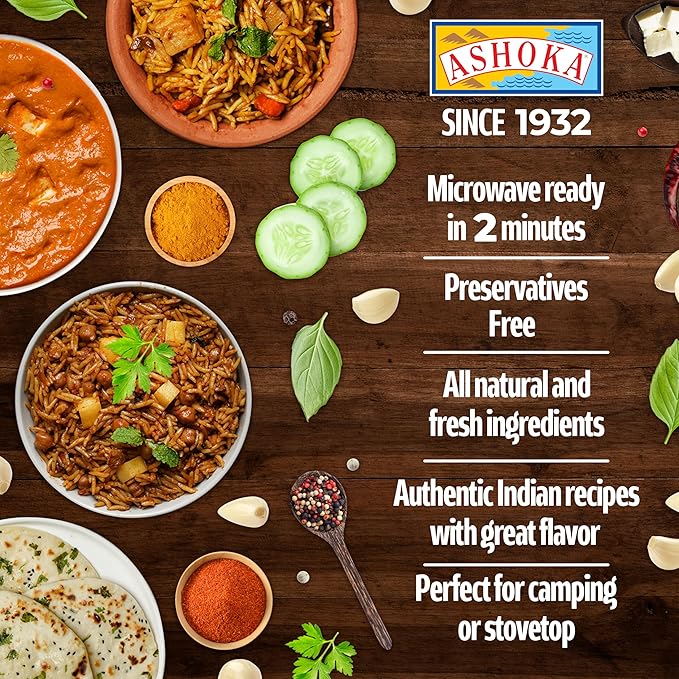 Ashoka All-Natural Entrees 1932, Vegan Mashed Aubergines, Kosher Certified, Microwave Ready Meals, Authentic Baigan Bharta, Portable Backpack Friendly Food, Gluten-Free, No Preservatives, Pack of 5