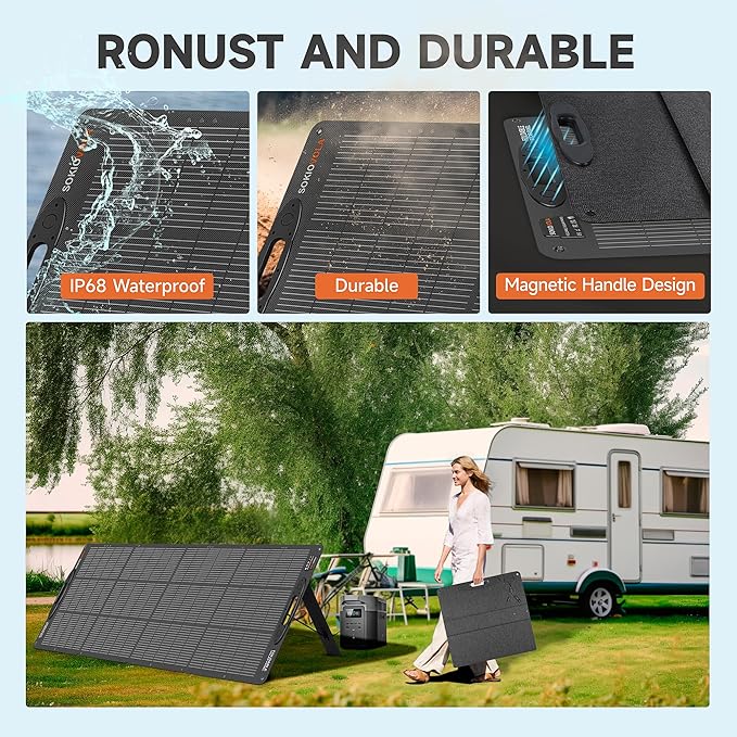 200W Portable Solar Panels,Foldable Solar Panel,IP68 Waterproof & Durable Up to 25% Efficiency N-Type 16BB Solar Cell ETFE Folding Solar Panel Kit,for Power Station Outdoor Camping RV
