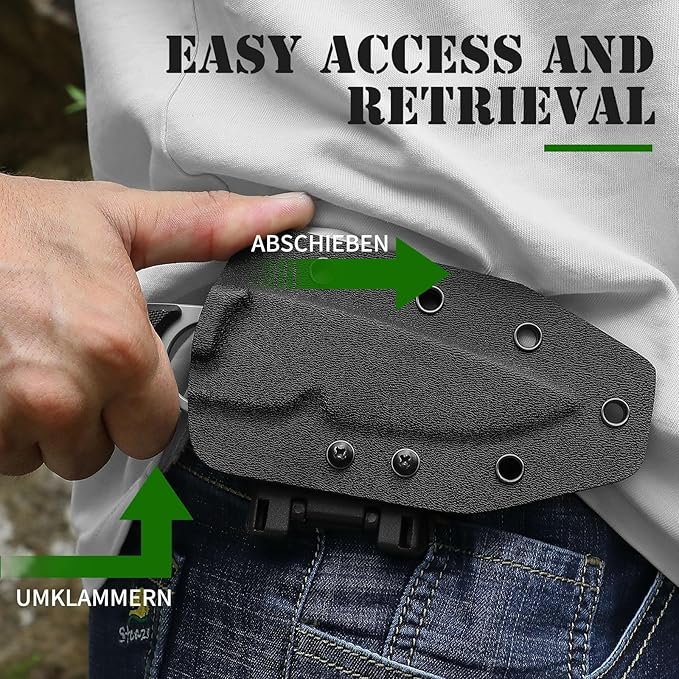 Omesio Small Fixed Blade Knife, Tactical Hunting Camping Survival Knife with Kydex Sheath, Full Tang Stainless Steel 2.68-Inch Drop Point Blade G10 Handle, EDC Neck Knife, White