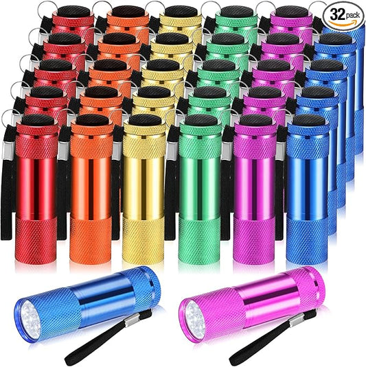 VIHOSE 32 Pcs Mini Flashlights Bulk, Bright Aluminum Handheld Flash Light with Lanyard Small LED Flashlights for Night Reading Emergency Hurricane Camping Hiking, Batteries Not Included(Fresh Color)