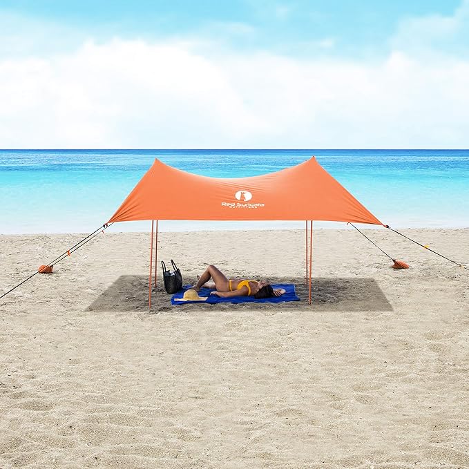 Red Suricata Family Beach Tent & Canopy, UPF50 Sun Shade, 4 Aluminum Poles, Sand Shovel, Medium Portable Sun Shelter (Medium, Orange)