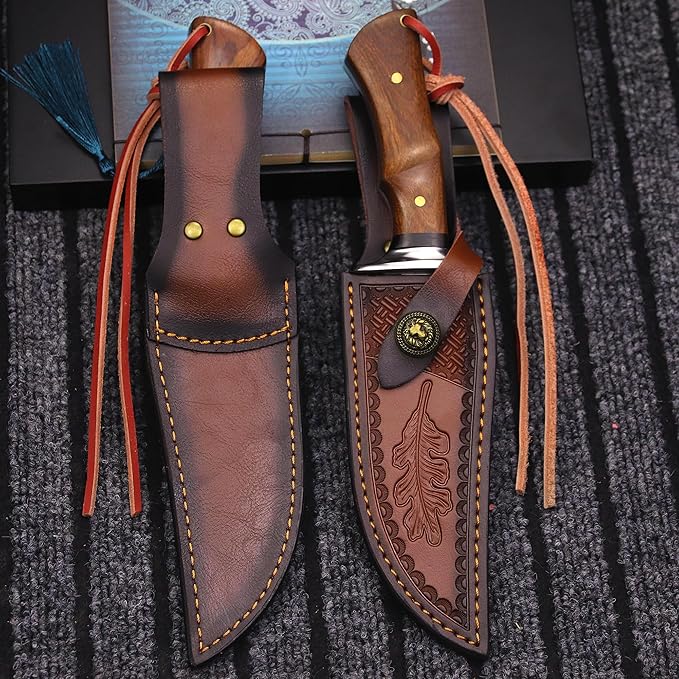 (USA 440C steel 10.5-inch hunting straight knife + leather sheath,suitable for outdoor travel, camping, survival, fishing, and Gifts for Men's and Women's Festivals