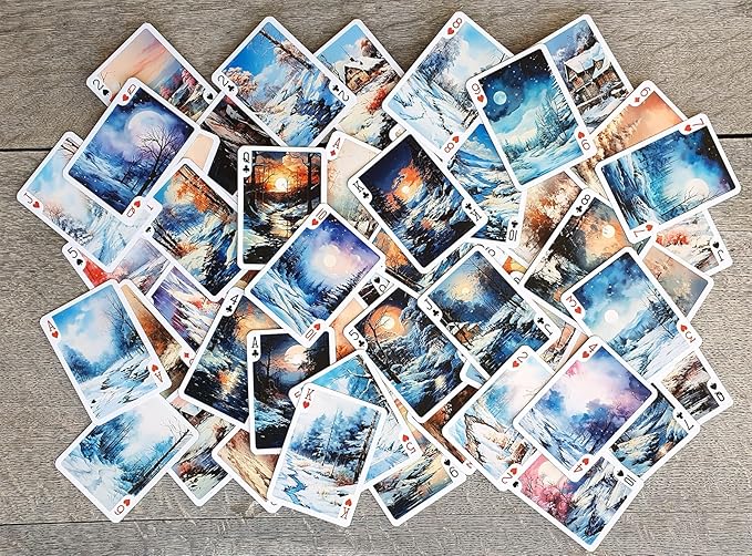 Frosty Morning Playing Cards (Poker Deck 54 Cards All Different) Frosty Winter Forest Landscapes and Enchanting Scenery Vintage Book Illustration