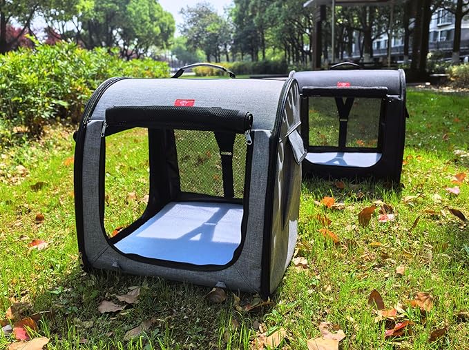One for Pets Fabric Portable Pet Kennel/Shelter, Single, Gray, 20"x20"x19.5" - Car Seat-Belt Fixture Included
