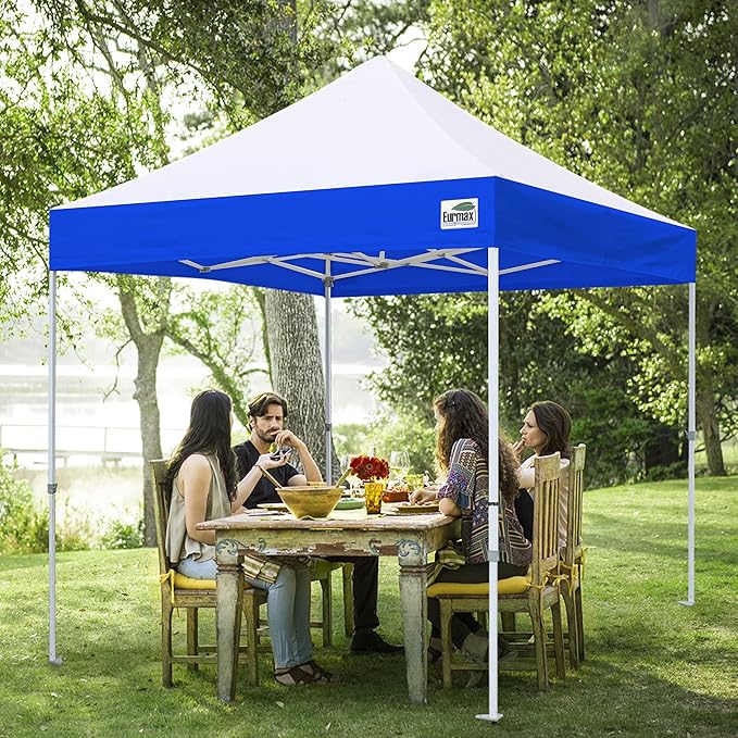 Eurmax USA New 10x10 Pop Up Canopy Replacement Canopy Tent Top Cover, Instant Canopy Top Cover ONLY, Choose 30 Colors,Bonus 4PC Pack Weight Bag (White&Blue)