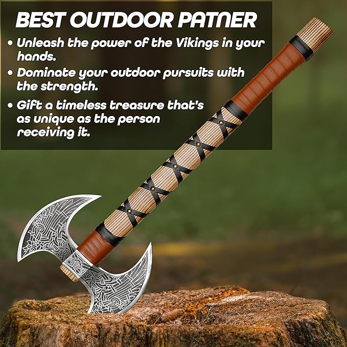 SHINY CRAFTS ® Hand-Forged Viking Axe | Bearded Hatchet | Medieval Battle Tool for Camping & Survival | Unique Gift for Men, Groomsmen & Christmas (Brown-SCA-13)