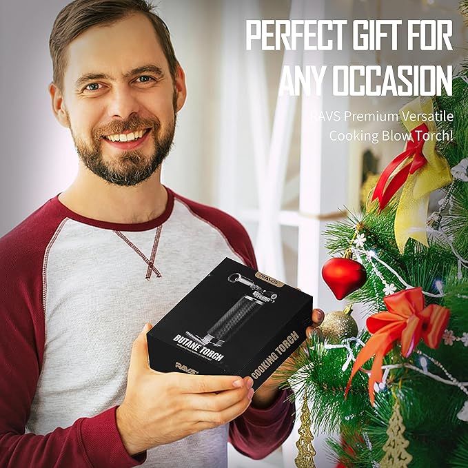 RAVS Refillable Butane Torch, Professional Kitchen Torch Lighter for Creme Brulee, Cooking Torch Gun with Adjustment Flame for Men, Blow Torch for Cooking - No Butane Fuel, Unique Gifts for Dad