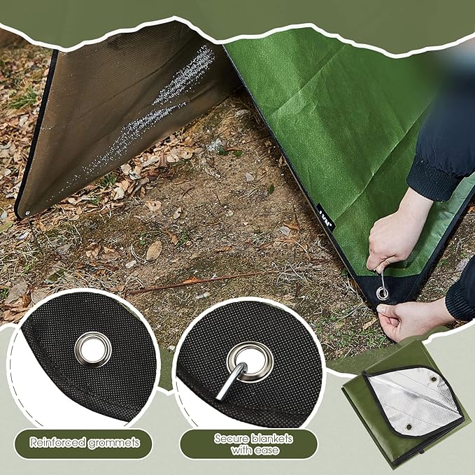 Kingdder 2 Pcs Heavy Duty Emergency Blanket for Survival 60 x 82 Inches Thermal Tarp Insulated Tent Camping Tarp Infrared Blocked Blankets for Rescue Camping Hiking(Green)