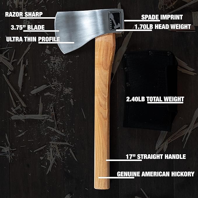 The Ace of Spades (3rd Generation): World Axe Throwing League Premium Competition Throwing Axe with Throwing Hatchet Nylon Sheath and Hickory Wooden Handle (Patented Design)