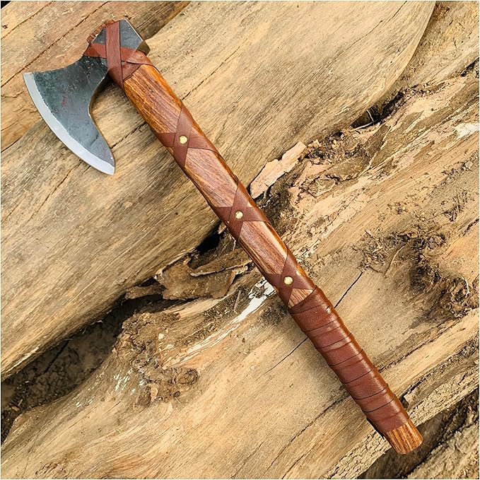 Ragnar Lothbrok Viking Style Axe with Forged Carbon Steel Blade, Handcrafted Rosewood Handle and Decorative Leather Sheath | Norse Inspired Collectible Gift for Men
