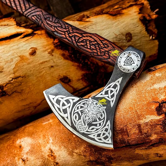 MDM-012 Custom Hand Forged Viking Axe Real Tomahawk Viking Hatchet Beared Camping Axe, 5160 HIGH Carbon Steel Blade, Throwing Set Vintage Ax Viking Gift for Him - Viking Gifts (Ragnar)