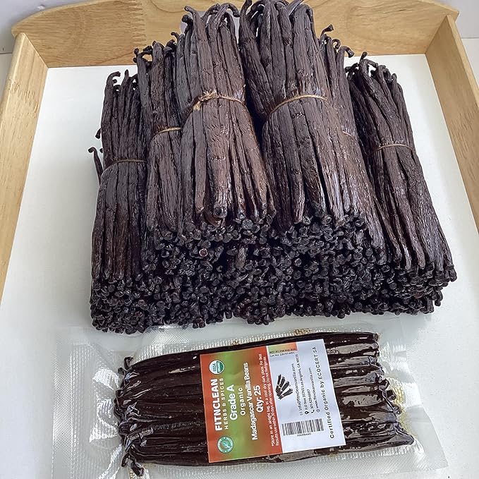 25 Organic Madagascar Vanilla Beans Grade A for Extract, Cooking and Baking by FITNCLEAN VANILLA| Certified USDA Organic. Bourbon Fresh Gourmet NON-GMO Whole Pods