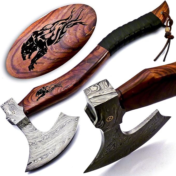 Dessi Damascus Steel Blade Axe Hatchet Tomahawk Hunting Knife Camping Outdoor. SM48