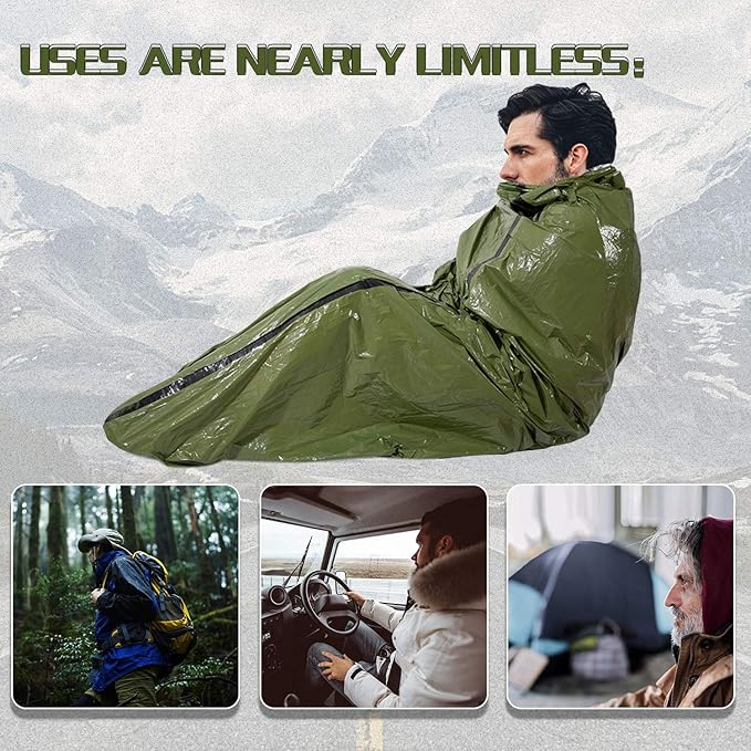 Emergency Sleeping Bag Survival Bivy Sack Use as Emergency Blanket Lightweight Survival Gear for Outdoor Hiking Camping Keep Warm After Earthquakes, Hurricanes and Other disasters