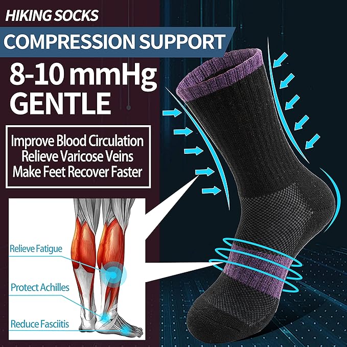 Anlisim Merino Wool Hiking Socks for Women Thermal Winter Warm Boot Work Cushion Socks 5 Pairs