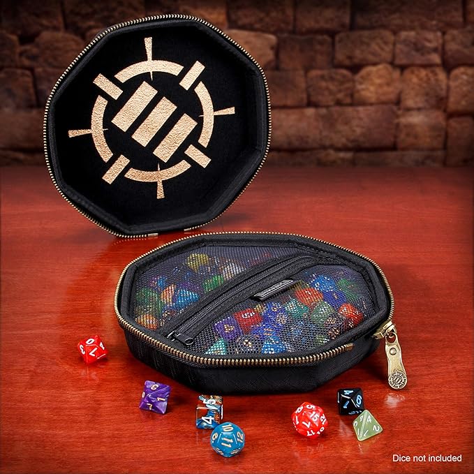 ENHANCE DND Dice Tray and Case - DND Dice Holder for up to 150 D&D Dice with Rugged Hard Shell Exterior and Protective Soft Interior - Rolling Tray Perfect for Game Night (Black)