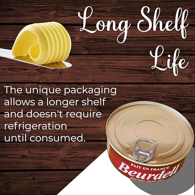 Beurdell French Salted Real Canned Butter 100% Natural Pasteurized Butter A real butter from France | Great For Hurricane Preparedness Emergency Survival Kit Great For Cooking, Baking Pack of 12
