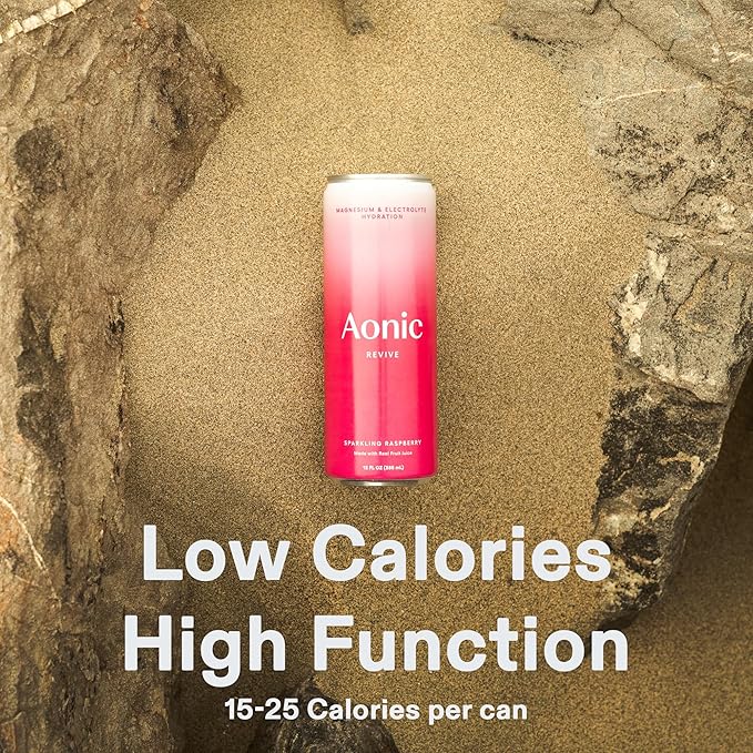 Aonic Revive Sparkling Raspberry ??Functional Hydration Drink, Magnesium + Potassium Electrolytes, Delicious Taste, Real Fruit Juice, 12oz (12 Pack)
