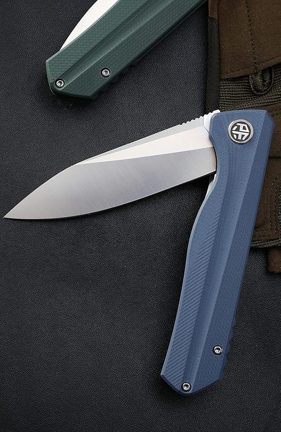 Petrified fish G10 handle D2 steel blade 2CR13 liner ball bearing flipper folding knife camping hunting EDC pocket tool PF818 (Blue, Stonewash)