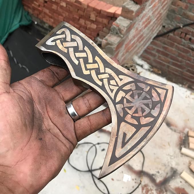 WHS201 Viking Axe Head, Custom Hand Forged Viking Axe Real Head, Tomahawk Viking Hatchet Beared Camping Axe Blade, 5160 HIGH Carbon Steel Blade, Viking Gift for Him - Christmas Gift (Smoked)
