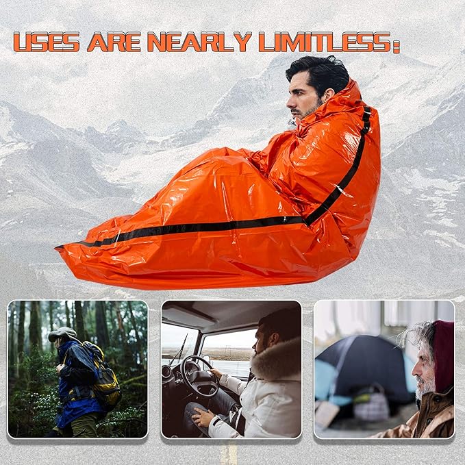 Emergency Sleeping Bag Survival Bivy Sack Use as Emergency Blanket Lightweight Survival Gear for Outdoor Hiking Camping Keep Warm After Earthquakes, Hurricanes and Other disasters