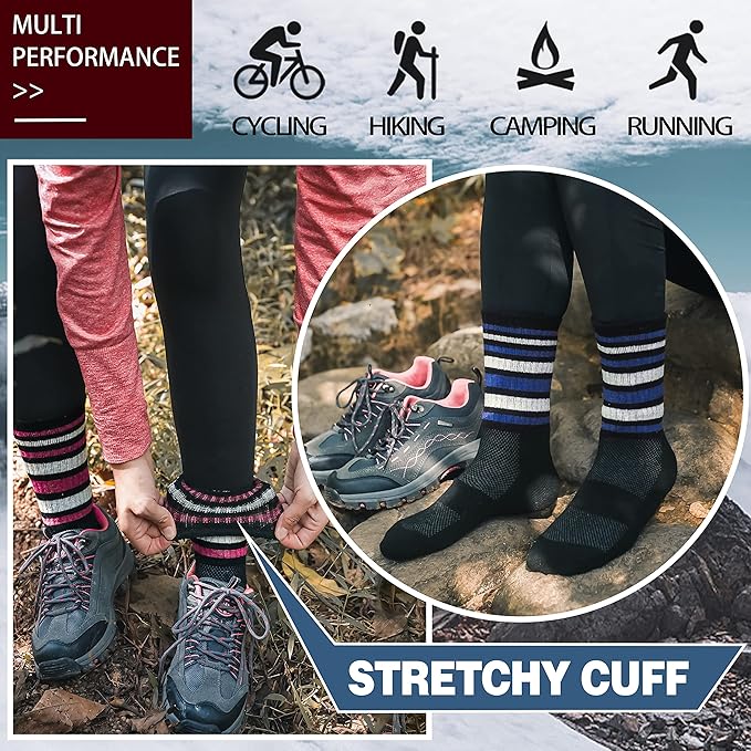 Anlisim Merino Wool Hiking Socks for Women Thermal Winter Warm Boot Work Cushion Socks 5 Pairs